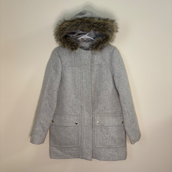 J.Crew Jackets & Blazers - J.Crew Parka Coat Womens 2 Grey Faux Fur Hood Wool Blend Winter Jacket